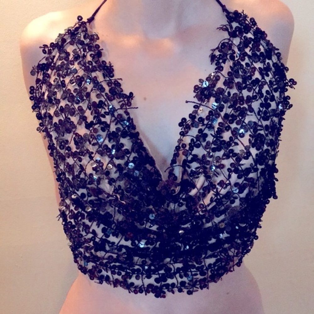 Unyx Black Sequin Halter Top